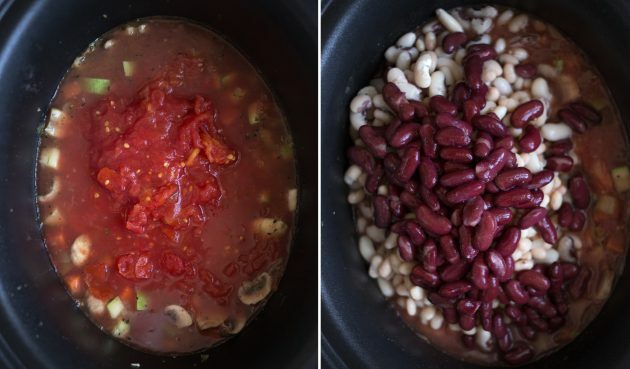  Kā pagatavot pupiņu sautējumu: pievienojiet dārzeņu paplāti ar tomātiem savā sulā