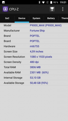 Aizsargājamās viedtālrunis Poptel P9000 Max: CPU-Z