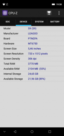Pārskats Leagoo S9: CPU-Z