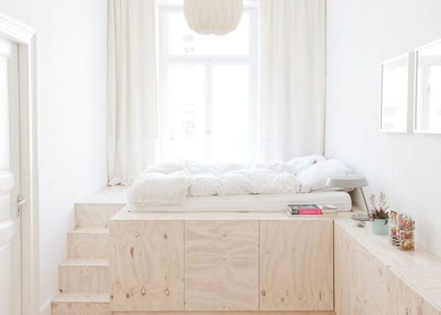 Narrow guļamistabas: uzglabāšanas telpa zem gultas