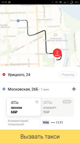 Yandex. Kartes: taksometru
