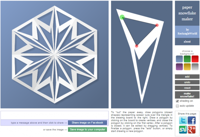 Web pakalpojumu PaperSnowflake palīdz iztēloties, kā tas izskatīsies papīra sniegpārsliņas