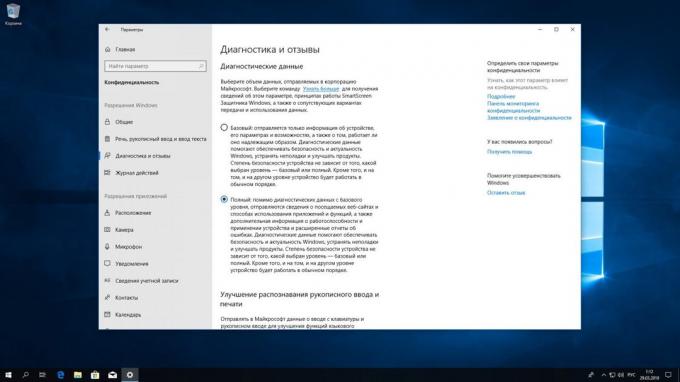 Windows 10 Redstone 4: diagnostikas dati