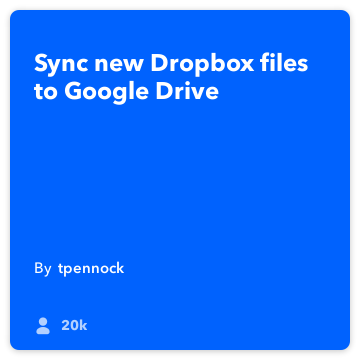 IFTTT Recepte: Sync Dropbox ar Google disku savieno nomestuve google-disku